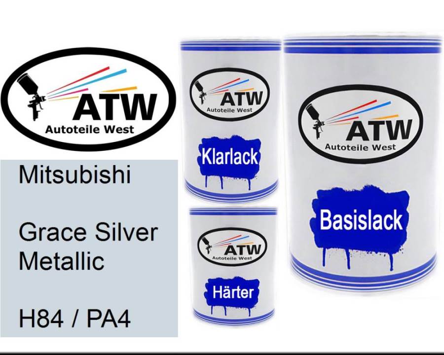 Mitsubishi, Grace Silver Metallic, H84 / PA4: 500ml Lackdose + 500ml Klarlack + 250ml Härter - Set, von ATW Autoteile West.